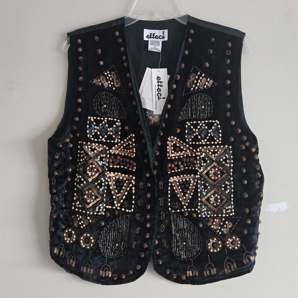 Vintage Effeci Hand Beaded Velvet Vest Nwt Size Large